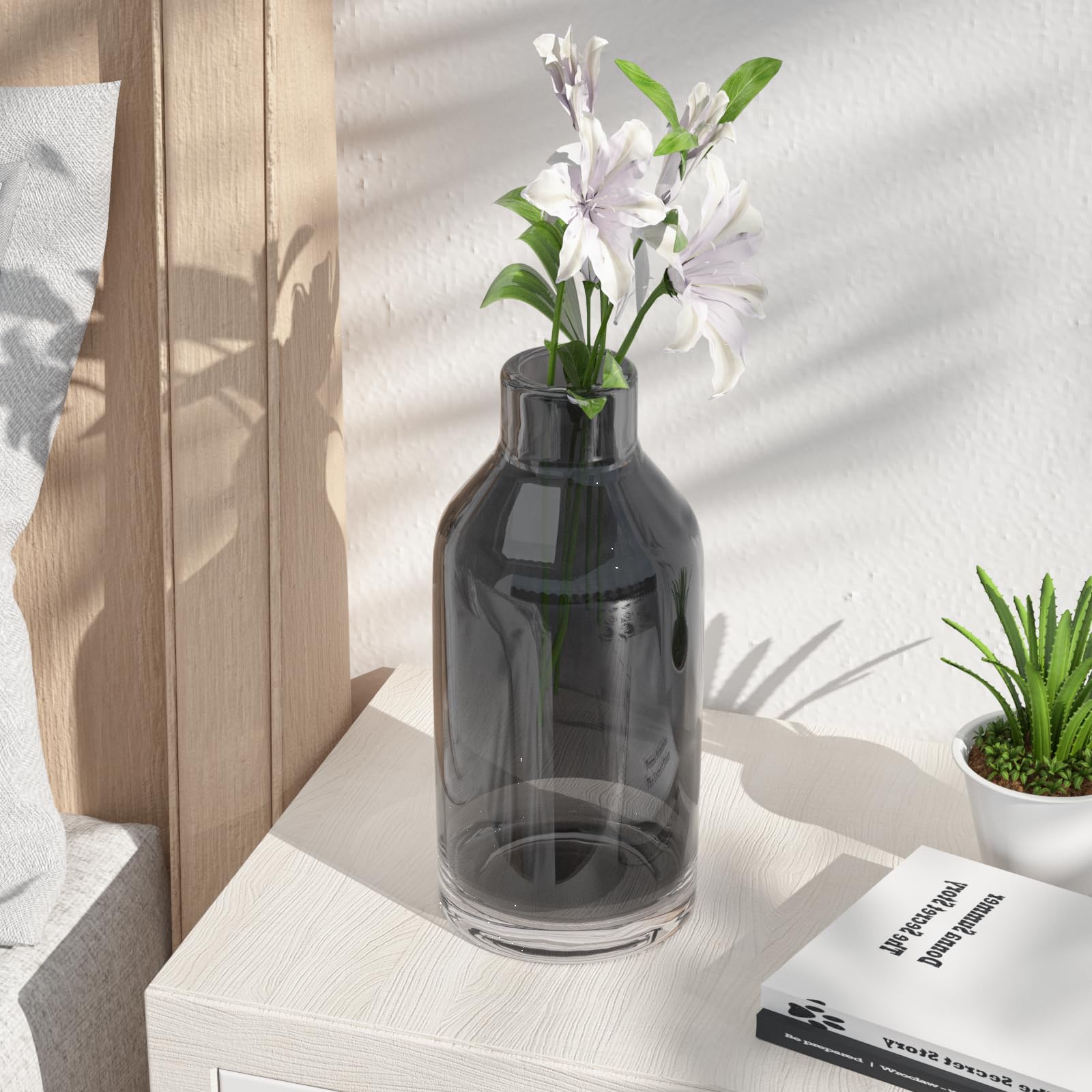 グレー花形ガラス花瓶 Amazon.co.jp: YJFFQ 花瓶 ビッグガラスベース グレー 花びん